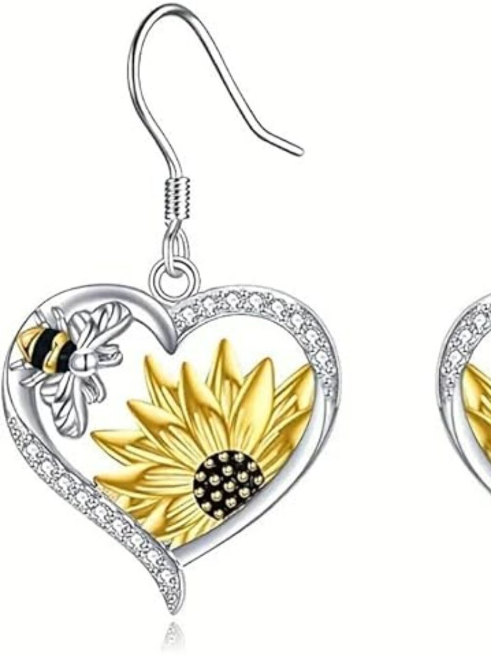 NEW Sunflower Cubic Zirconia‎ Heart Earrings Silver Bee Drop Sunflower Earrings